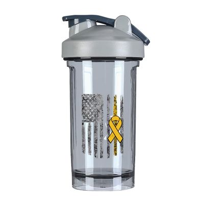 Appendix Cancer Awareness America Flag 18 Ounce Shaker Bottle Drink Mixer Leak-proof Pre Workout Protein Shakes Meal Replacement Shakes Bottles 500ML/18 Oz Gray