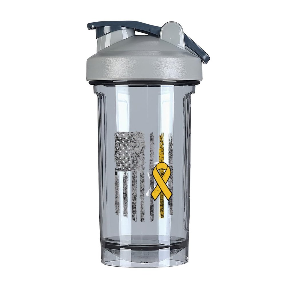 Appendix Cancer Awareness America Flag 18 Ounce Shaker Bottle Drink Mixer Leak-proof Pre Workout Protein Shakes Meal Replacement Shakes Bottles 500ML/18 Oz Gray