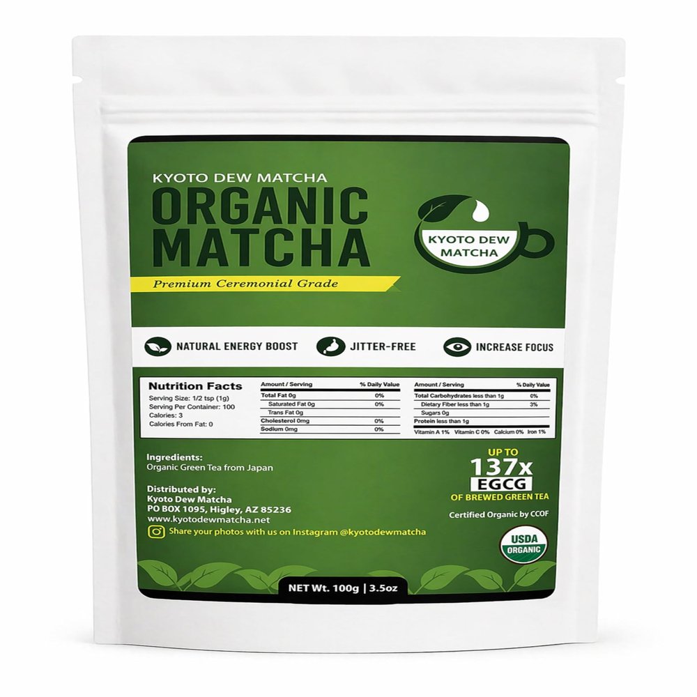 Kyoto Dew Matcha - Ceremonial Blend Authentic Japanese First Harvest - USDA Organic Ceremonial Grade Matcha Green Tea Powder from Uji, Kyoto, Bag (3.5oz)