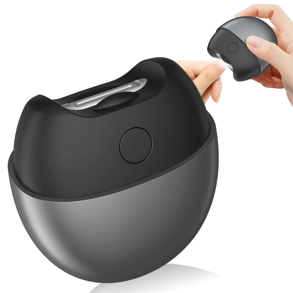 SCAIKTIG Electric Automatic Nail Clipper with Light, 2 Speeds, Magnetic Cover, Nail Scraps Storage, USB Rechargeable, Safety Electric Fingernail Trimmer for Kids, Adult, Seniors, Men, Caregivers, Grey