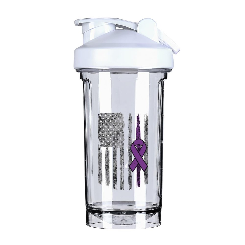 Alzheimer's Awareness America Flag 18 Ounce Shaker Bottle Drink Mixer Leak-proof Pre Workout Protein Shakes Meal Replacement Shakes Bottles 500ML/18 Oz White