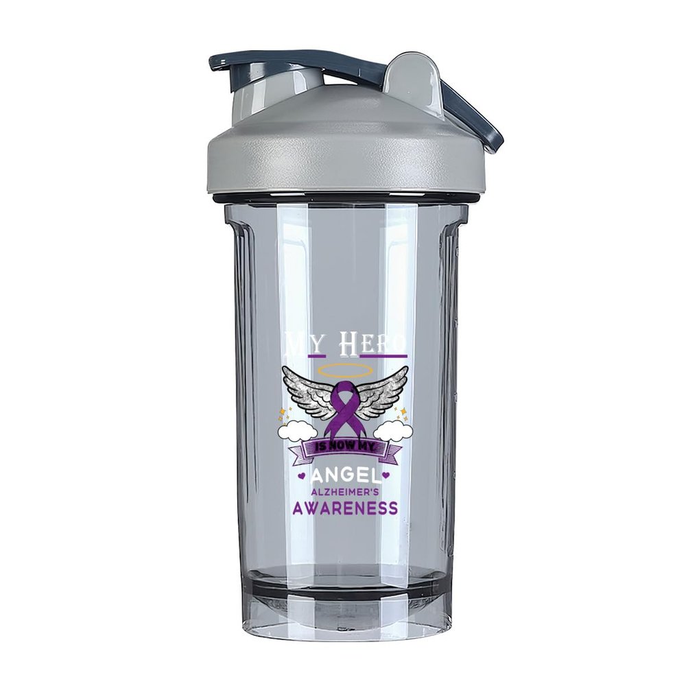 Alzheimer's Awareness 18 Ounce Shaker Bottle Drink Mixer Leak-proof Pre Workout Protein Shakes Meal Replacement Shakes Bottles 500ML/18 Oz Gray-2
