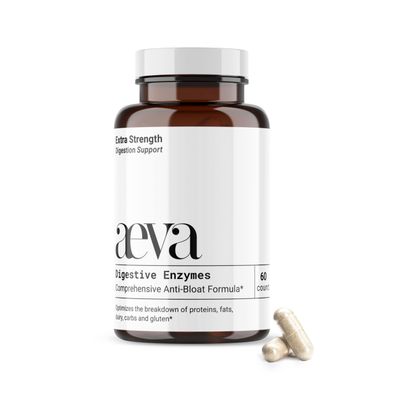 Aeva Digestive Enzymes Anti-Bloat & Gas Relief for Dairy, Gluten, Protein & Fat Broad-Spectrum Enzyme Formula with Single Capsule Convenience Made in California & Functional Medicine Backed