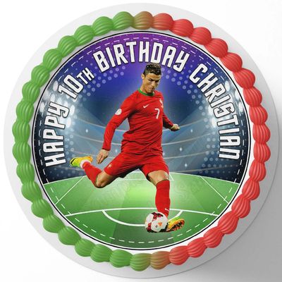 7.5 Inch Edible Cake Topper Cristiano Ronaldo Themed Birthday Party Collection of Edible Cake Decorations round