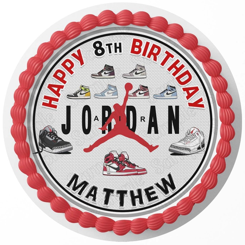 7.5 Inch Edible Cake Topper Air Fly Sneakers Themed Birthday Party Collection of Edible Cake Decorations round