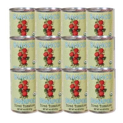Bianco DiNapoli Organic Diced Canned Tomatoes in Puree, 14.5 Oz (Pack of 12), Vine Ripened California Grown, Perfect for Soups, Sauces, Pasta and More