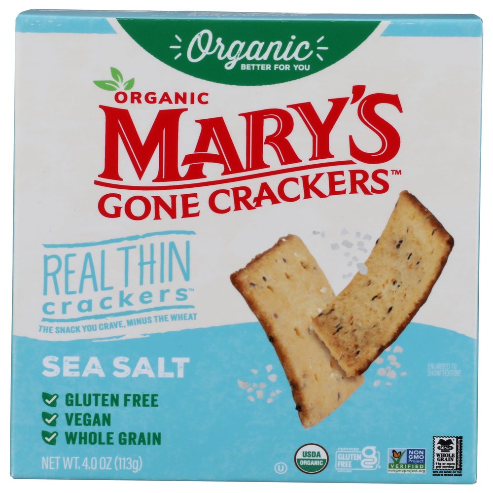 Marys Gone Crackers Organic Sea Salt Real Thin Crackers,
