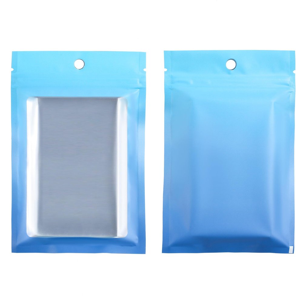 Gradient Blue with Window Resealable Zipper Seal Foil Flat Bags for Small Business, Home Use, Food Storage, Beauty Sample, Pop Up Events, Freeze Dried Candies, Tea (500, 4.72 inch x 7.09 inch)