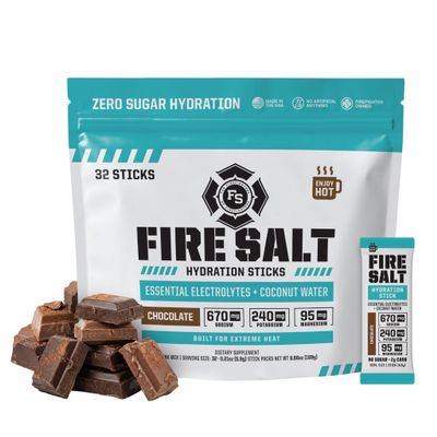 Fire Salt Hydration Sticks, Electrolytes & Orgnaic Coconut Water, Hydration Drink Mix with Magnesium & Mediterranean Sea Salt, Zero Sugar, Single Serve On the Go Packs, Chocolate, 32 Count