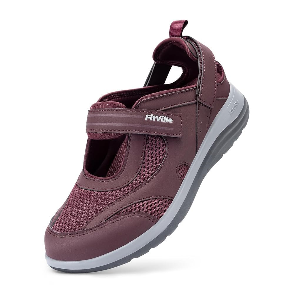 FitVille Diabetic Shoes for Women Extra Wide Width Diabetic Womens Sandals, Walking Shoes with Adjustable Closures Arch Support, Orthopedic Sandals for Flat Feet Heel Pain Relief,Plantar Fasciitis