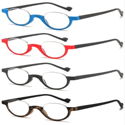 ABETOS 4 Pack Retro Half Frame Reading Glasses Half Moon Semi Rimless Readers Vintage Round Oval Eyeglasses Men Women, Tortoiseshell 3.0