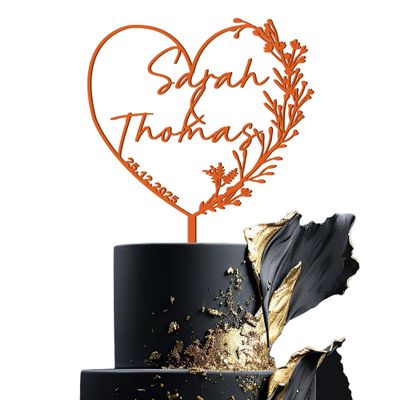 Jasilon Acrylic Wedding Cake Toppers, Custom Cake Topper Wedding Bride and Groom, Engagement, Personalized Multicolors Anniversary Mr and Mrs Cake Decoration, Choosing The Design, Text Size, Orange