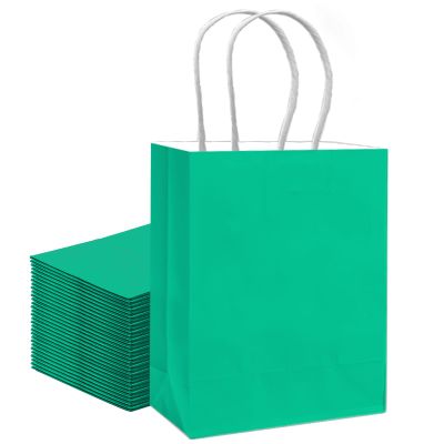 qiqee 30PCS Medium Gift Bag with Handles Bulk 11"x5"x8" Gift Bags Lake Green Bags Multiple Uses (Medium Size)