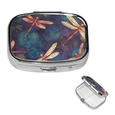 Pill Box Hand Painted Dragonfly Square Pill Case for Purse & Pocket 2 Compartment Medicine Pill Organizer Portable Travel Pillbox Medicine Vitamin Cod Liver Oil Storage Box