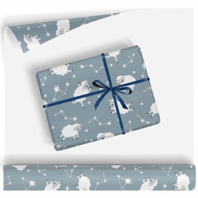 Cute Sleeping Sheeps Flying Gift Wrapping Paper Party Favor Happy Bday Wrap With Cutting Line(Print-05,58"x 23")