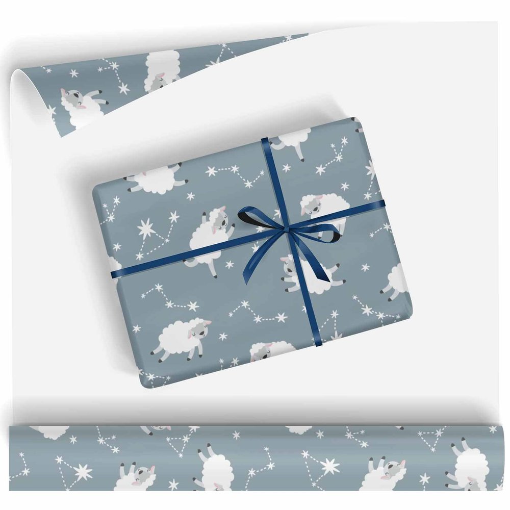 Cute Sleeping Sheeps Flying Gift Wrapping Paper Party Favor Happy Bday Wrap With Cutting Line(Print-05,58"x 23")