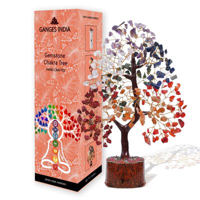 Gangesindia Seven Chakra Crystal Tree - Handmade with 7 Gemstones - Decorative Tree of Life for Wealth & Luck, Positive Energy Stone, Aura Cleansing, Home & Spiritual Dcor