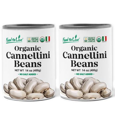 Food to Live Organic Italian Canned Cannellini Beans, 14 oz (Pack of 2) - Unsalted Non-GMO White Kidney Beans. Good Source of Fiber and Protein