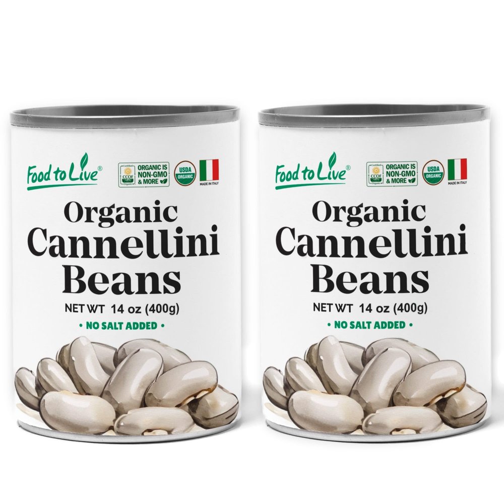 Food to Live Organic Italian Canned Cannellini Beans, 14 oz (Pack of 2) - Unsalted Non-GMO White Kidney Beans. Good Source of Fiber and Protein