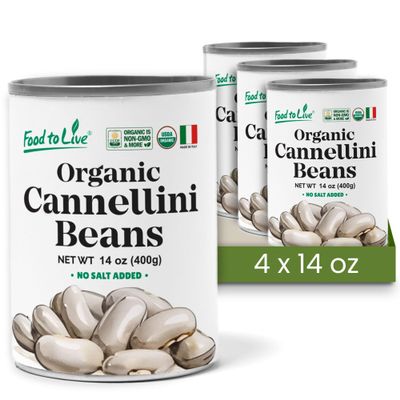 Food to Live Organic Italian Canned Cannellini Beans, 14 oz (Pack of 4) - Unsalted Non-GMO White Kidney Beans. Good Source of Fiber and Protein