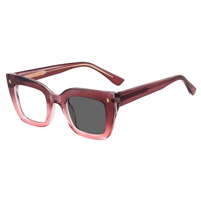 ICARA Classic Thick Square Frame Photochromic Reading Glasses, Womens Mens Full Reading Sun Glasses Variable Tinted Readers (PURPLE/PINK, 2.5, x)