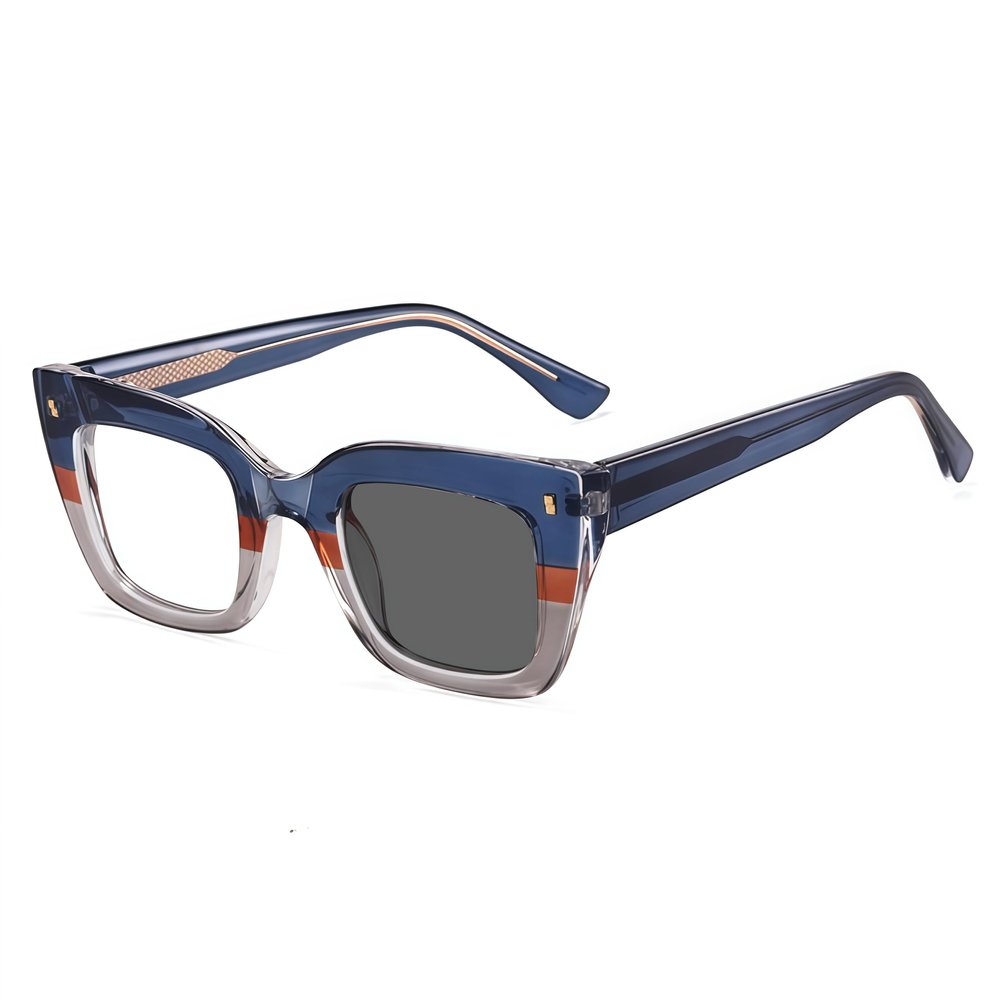 ICARA Classic Thick Square Frame Photochromic Reading Glasses, Womens Mens Full Reading Sun Glasses Variable Tinted Readers (BLUE/GREY, 1.25, x)