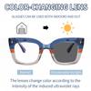 ICARA Classic Thick Square Frame Photochromic Reading Glasses, Womens Mens Full Reading Sun Glasses Variable Tinted Readers (BLUE/GREY, 1.25, x) view 2