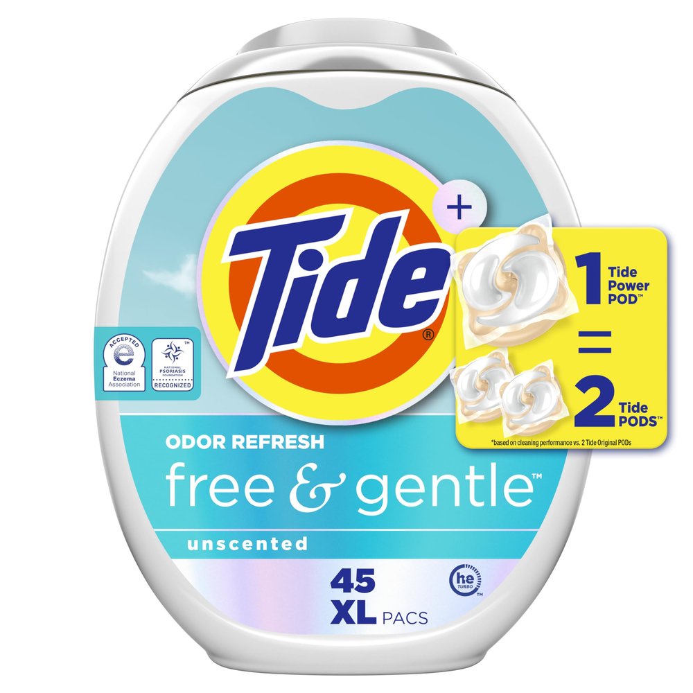 Tide PODS Free and Gentle Odor Refresh Laundry Detergent Packs, 45 Count, Hypoallergenic Laundry Detergent Pods