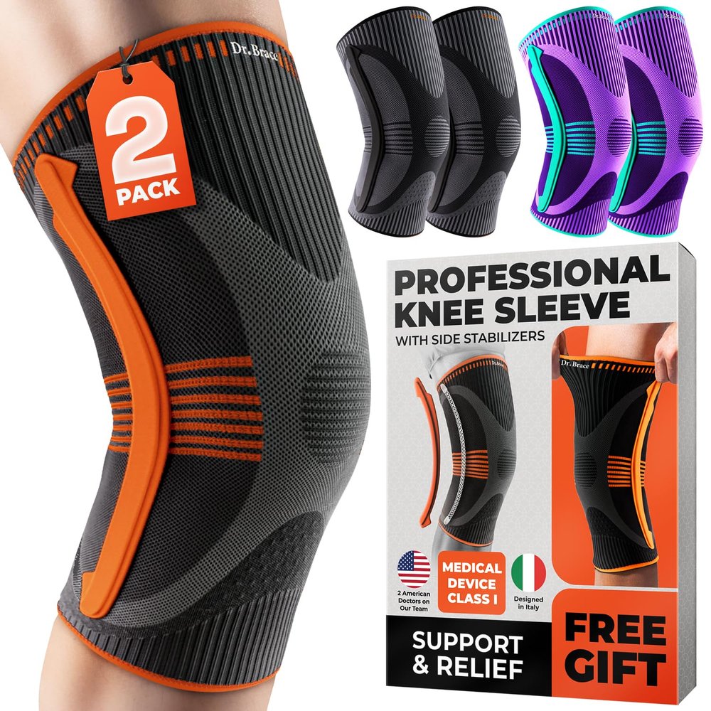 DR. BRACE ELITE Knee Brace with Size Stabilizer (2 Pack) Knee Brace for Women & Men, Workout, Sports, Daily Knee Compression Sleeve for Maximum Knee Pain Support & Fast Recovery (Mars, XXX-Large)