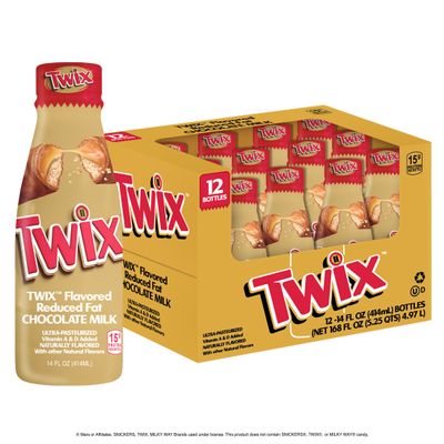 Twix Chocolate Milk - Packed with the flavors of crunchy cookie, delicious caramel and creamy chocolate. Pack of 12, 14 oz Bottles