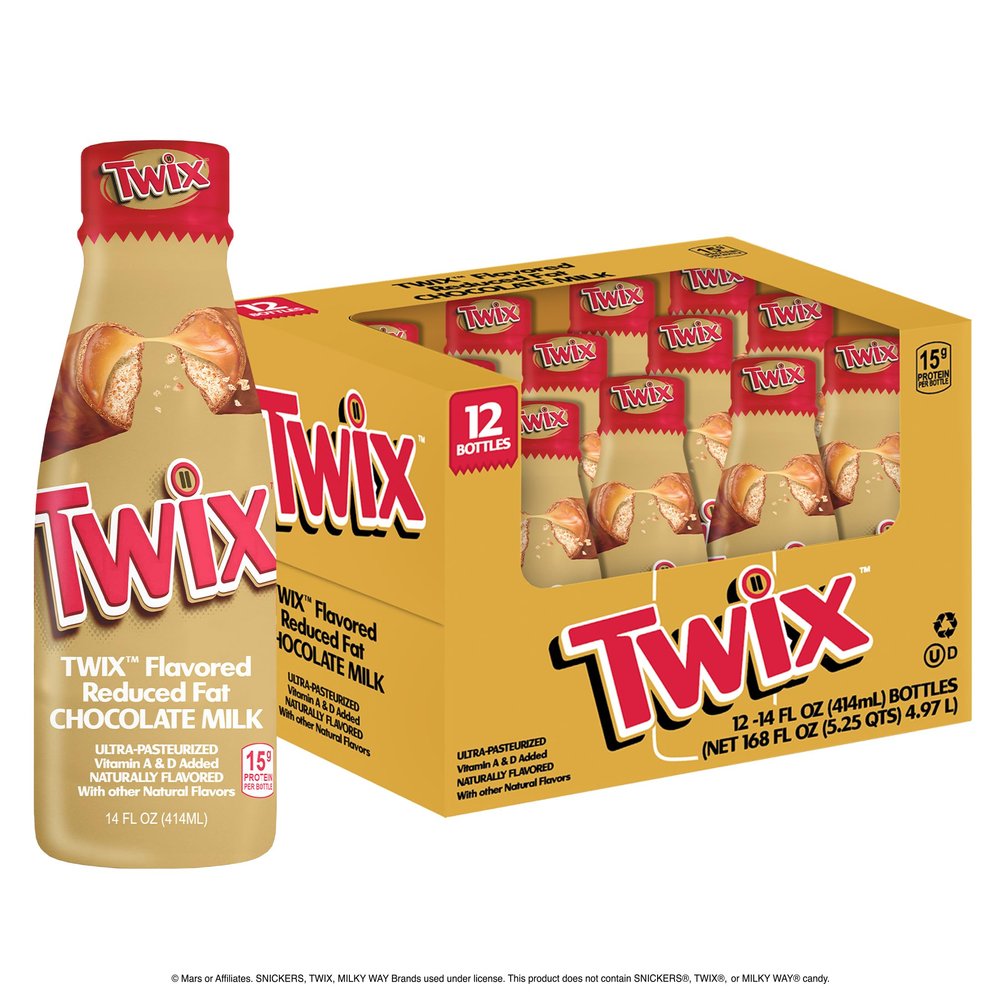 Twix Chocolate Milk - Packed with the flavors of crunchy cookie, delicious caramel and creamy chocolate. Pack of 12, 14 oz Bottles