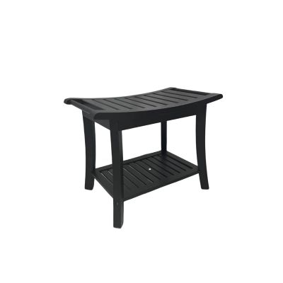Shower Bench Inside Shower Stool Storage Shelf, Shower Bath Chairs Spa Seats for Bathroom Waterproof2-Tier Wood Spa Bath Organizer Stool for Indoor Outdoor (Black)