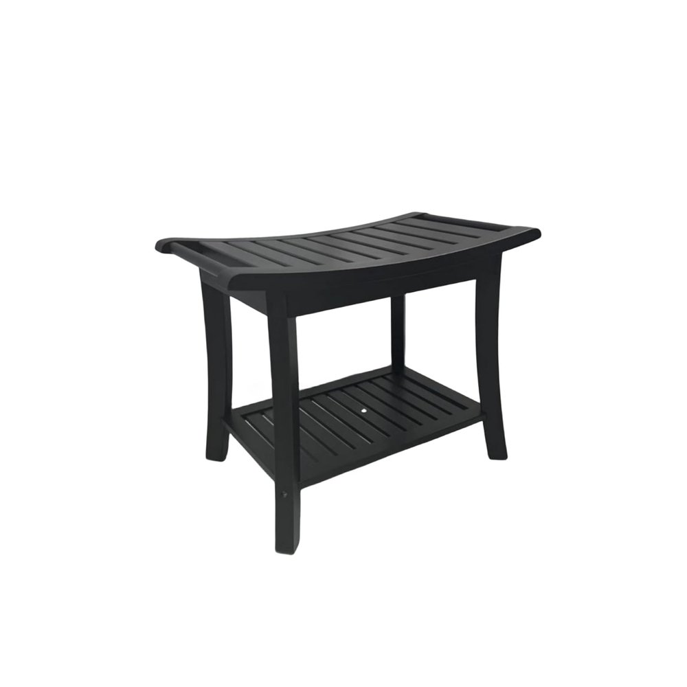 Shower Bench Inside Shower Stool Storage Shelf, Shower Bath Chairs Spa Seats for Bathroom Waterproof2-Tier Wood Spa Bath Organizer Stool for Indoor Outdoor (Black)