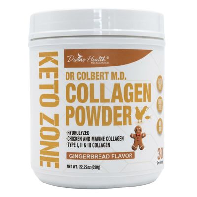 Divine Health Dr. Colbert, MD Hydrolyzed Collagen Powder | Gingerbread Flavor Type I, II, III Chicken & Marine | Hair, Skin & Nails | Recommended in Keto Zone | 630g | 30 Servings