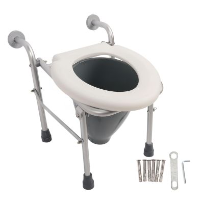 Raised Toilet Seat, Stand Alone Commode Riser, Foldable and Stable Aluminum Stool for Handicapped and Pregnant Women, Space Saving Design