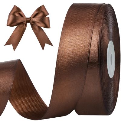 CLUEWR Brown Satin Ribbon, 1 Inch, 50 Yards