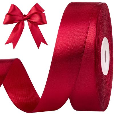 CLUEWR Wine Red Satin Ribbon, 1 Inch, 50 Yards