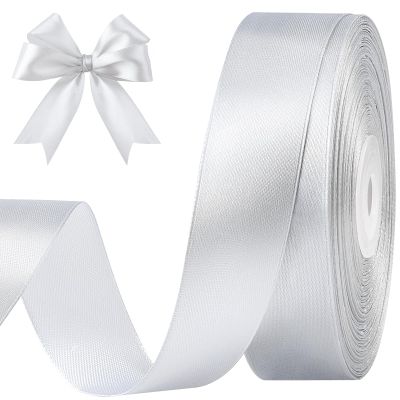 CLUEWR Silver Satin Ribbon, 1 Inch, 50 Yards