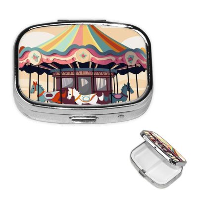 Square Pill Case for Purse or Pocket 2 Compartment Medicine Pill Box Portable Small Pill Organizer Carousel Travel Pillbox Medicine Vitamin Cod Liver Oil Storage Box