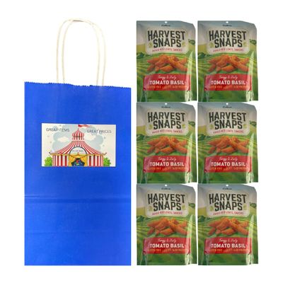 Big Top Deals USA Blue Paper Bag (5.25x3.2x8) with Snaps Veggie Chips Tomato Basil 6-Pack Custom Bundle Pack