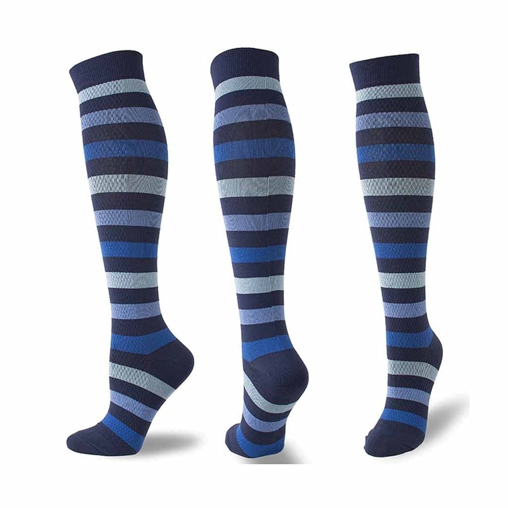 CGTENBS Fashionable Unisex Compression Stockings with Horizontal Stripes Compression Socks(C,L)