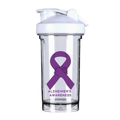 Alzheimer's Awareness 18 Ounce Shaker Bottle Drink Mixer Leak-proof Pre Workout Protein Shakes Meal Replacement Shakes Bottles 500ML/18 Oz White&-3