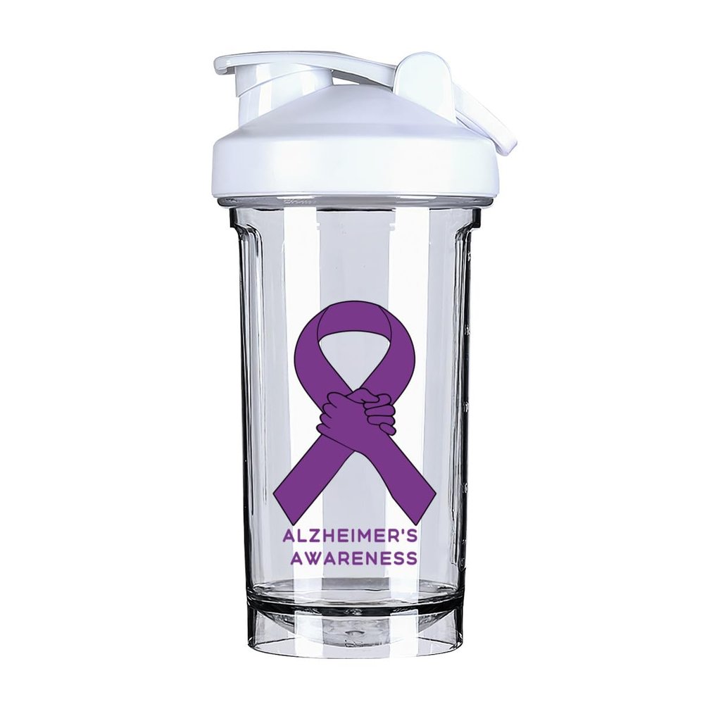 Alzheimer's Awareness 18 Ounce Shaker Bottle Drink Mixer Leak-proof Pre Workout Protein Shakes Meal Replacement Shakes Bottles 500ML/18 Oz White&-3