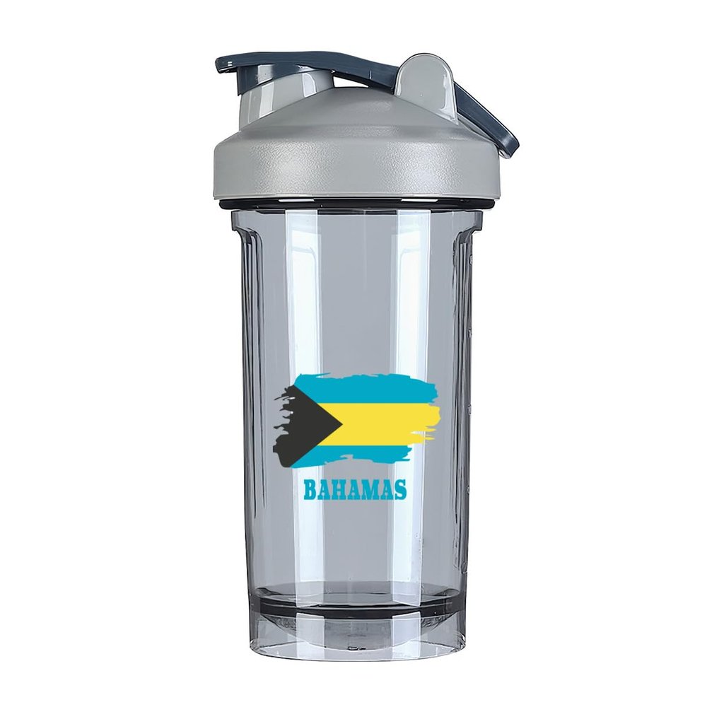 Bahamas Map Flag 18 Ounce Shaker Bottle Drink Mixer Leak-proof Pre Workout Protein Shakes Meal Replacement Shakes Bottles 500ML/18 Oz Gray&-3&-3&-3