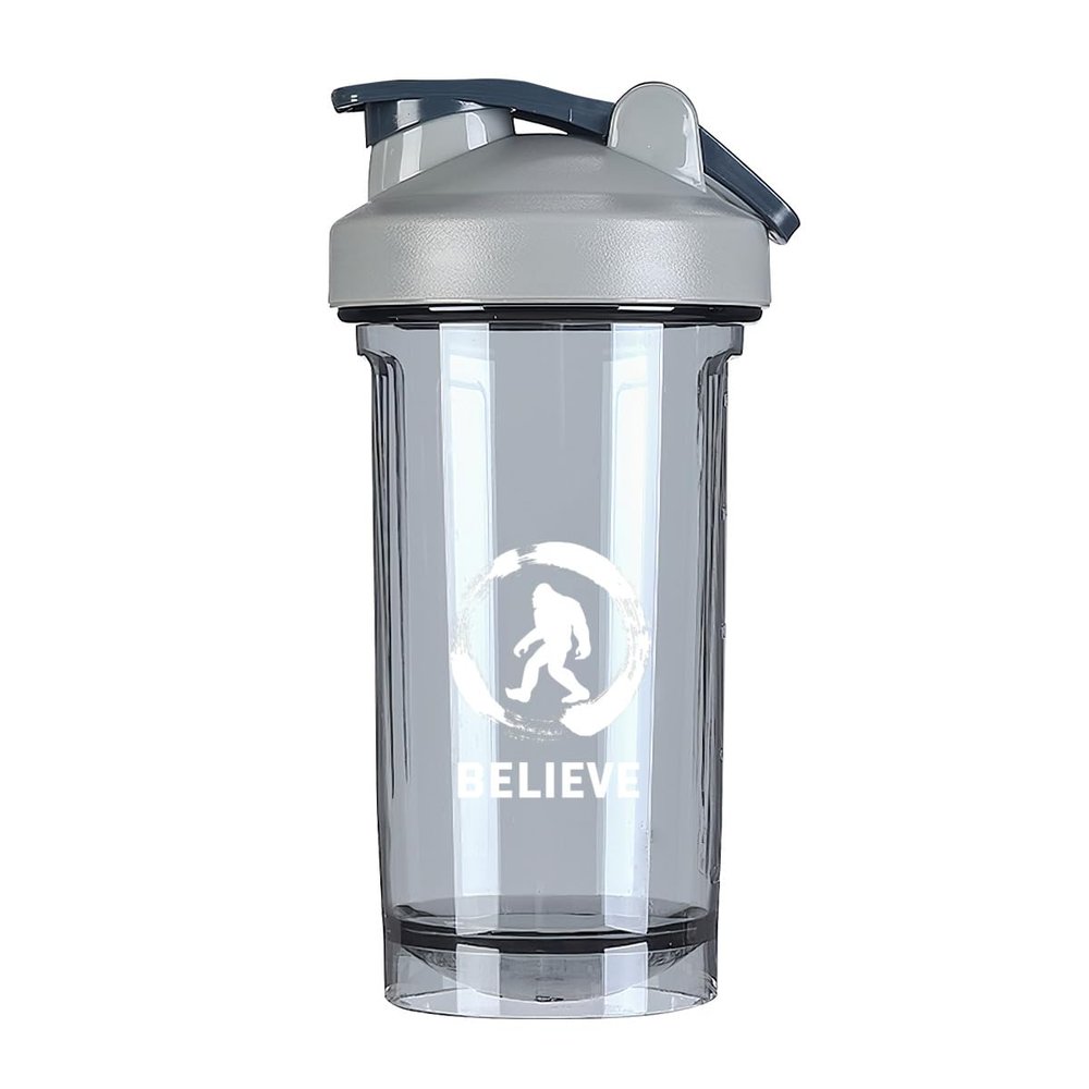 Believe in Bigfoot 2 18 Ounce Shaker Bottle Drink Mixer Leak-proof Pre Workout Protein Shakes Meal Replacement Shakes Bottles 500ML/18 Oz Gray