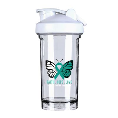 Butterfly Ovarian Cancer Awareness 18 Ounce Shaker Bottle Drink Mixer Leak-proof Pre Workout Protein Shakes Meal Replacement Shakes Bottles 500ML/18 Oz White