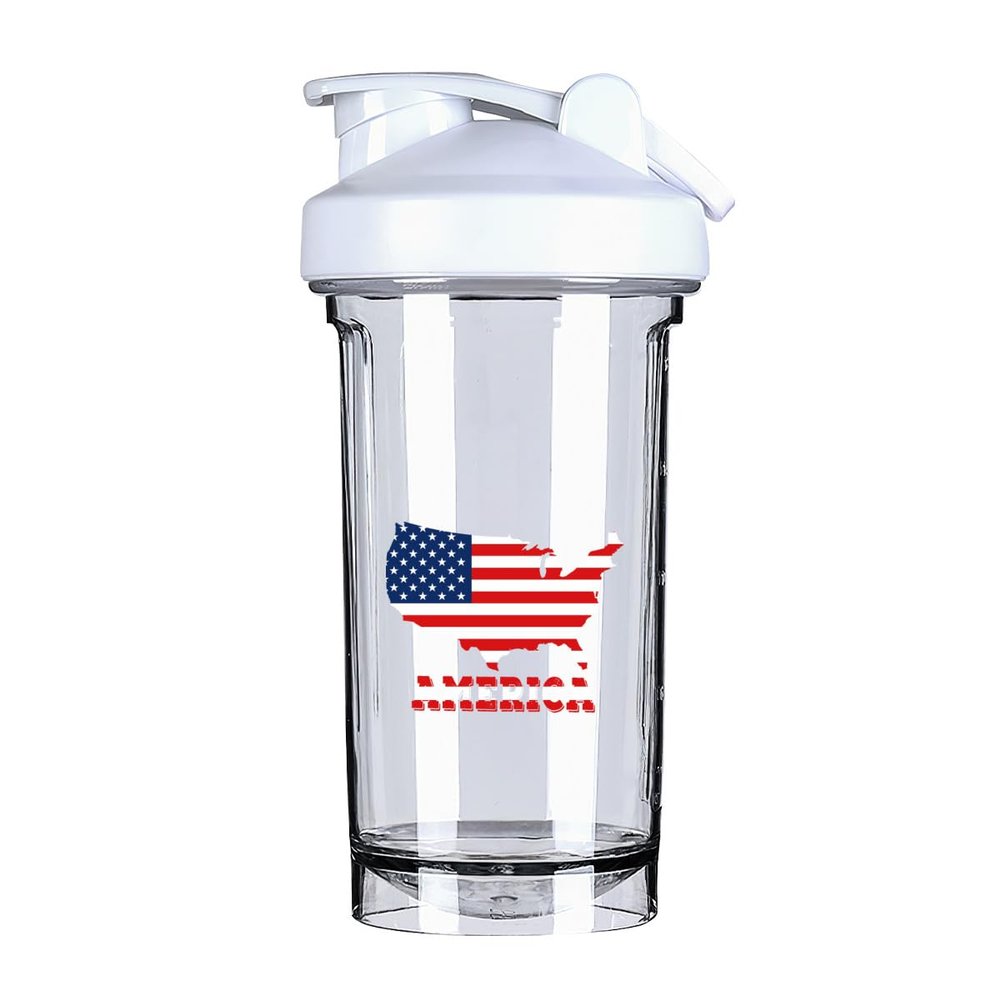 America Map Flag 1 18 Ounce Shaker Bottle Drink Mixer Leak-proof Pre Workout Protein Shakes Meal Replacement Shakes Bottles 500ML/18 Oz White&-3&-3&-3