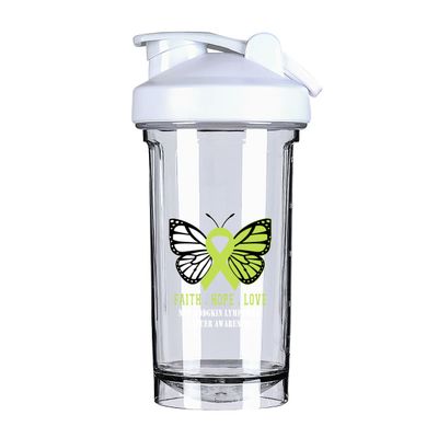 Butterfly Non Hodgkin lymphoma Cancer Awareness 18 Ounce Shaker Bottle Drink Mixer Leak-proof Pre Workout Protein Shakes Meal Replacement Shakes Bottles 500ML/18 Oz White