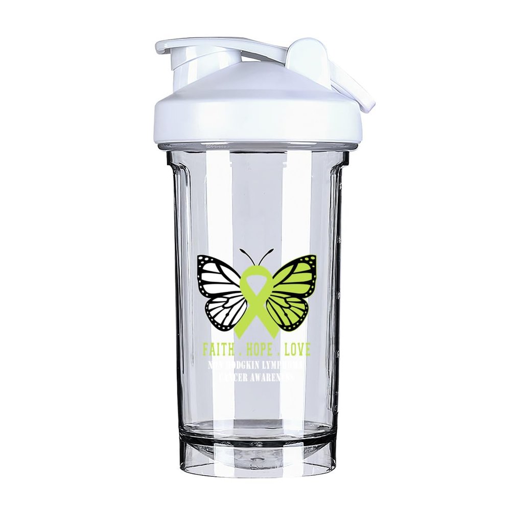 Butterfly Non Hodgkin lymphoma Cancer Awareness 18 Ounce Shaker Bottle Drink Mixer Leak-proof Pre Workout Protein Shakes Meal Replacement Shakes Bottles 500ML/18 Oz White