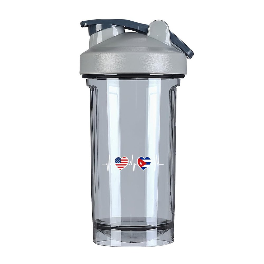 America Cuba Flag 18 Ounce Shaker Bottle Drink Mixer Leak-proof Pre Workout Protein Shakes Meal Replacement Shakes Bottles 500ML/18 Oz Gray